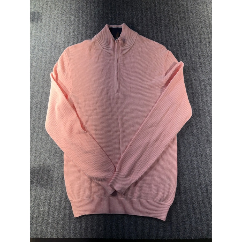Club Room Mens Small Pink Cotton Waffle Knit Quarter Zip Pullover Sweater